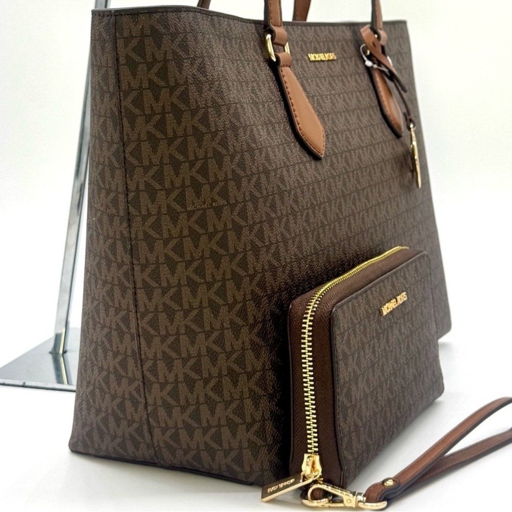 Michael Kors Sheila Large Logo Tote Bag & Matching Flat Phone Case Wallet Brown - Picture 4 of 12